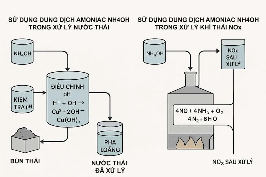 Sơ đồ quy trình công nghệ sử dụng NH4OH trong xử lý nước thải hoặc khử NOx