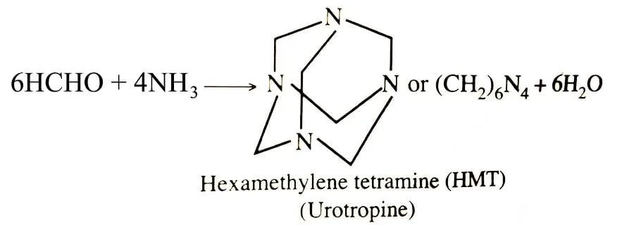 Sơ đồ phản ứng hóa học giữa Amoniac (NH3) và Formaldehyde (HCHO) tạo thành Hexamethylenetetramine, giải thích cơ chế giảm phát thải formaldehyde trong keo dán gỗ