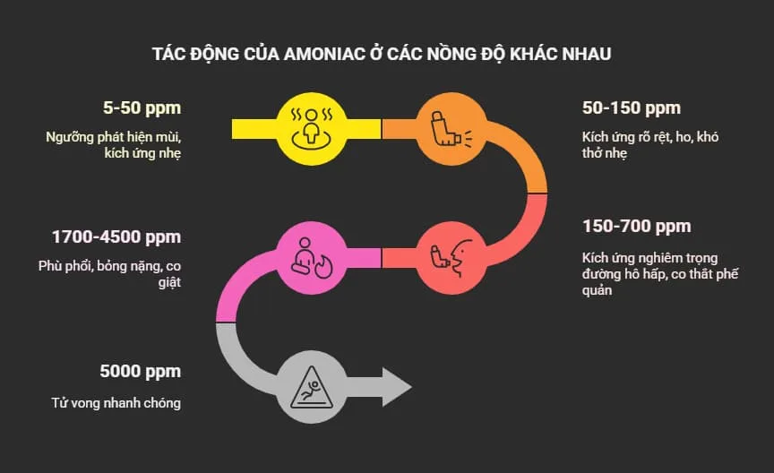 Tác động sức khỏe của Amoniac ở các nồng độ khác nhau